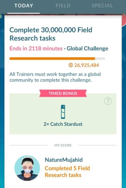 Dachril_L's tweet photo. Everyday I will only complete three field research tasks but for this global challenge I go extra by completing five.   😁 @PokemonGoApp @NianticLabs 

#PokemonGO 
#pokemongosabah 
#groundplayer 
#teammystic https://t.co/wrtB1xPW0I