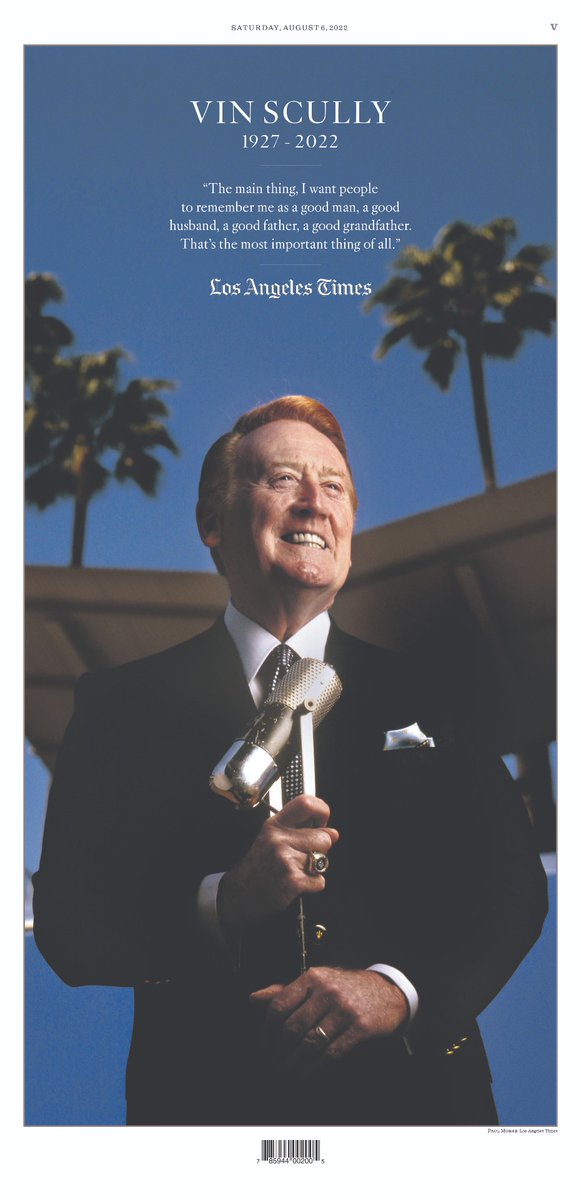 latimessports's tweet photo. Coming Saturday: Don't miss the 
@latimes
' Vin Scully special section. 
 
Copies will be available for purchase at retail locations on Saturday and in the LAT shop 

https://t.co/PVqrIWsrJ1 https://t.co/cfkCaTzvcu
