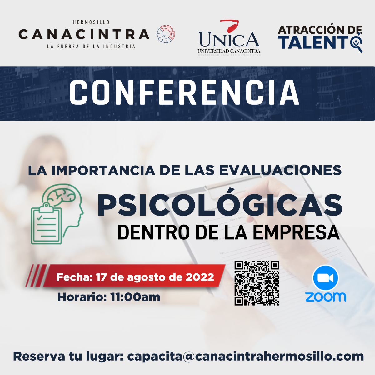 CanacintraHmo's tweet photo. #UNICA #AtraccionDeTalento #CANACINTRAHmo te invitación a la Conferencia: La Importancia de las evaluaciones Psicológicas dentro de la Empresa.

17 de Agosto
11:00 am
Plataforma Zoom

Inscripciones:
capacita@canacintrahermosillo.com https://t.co/bbTsPRq8Yl