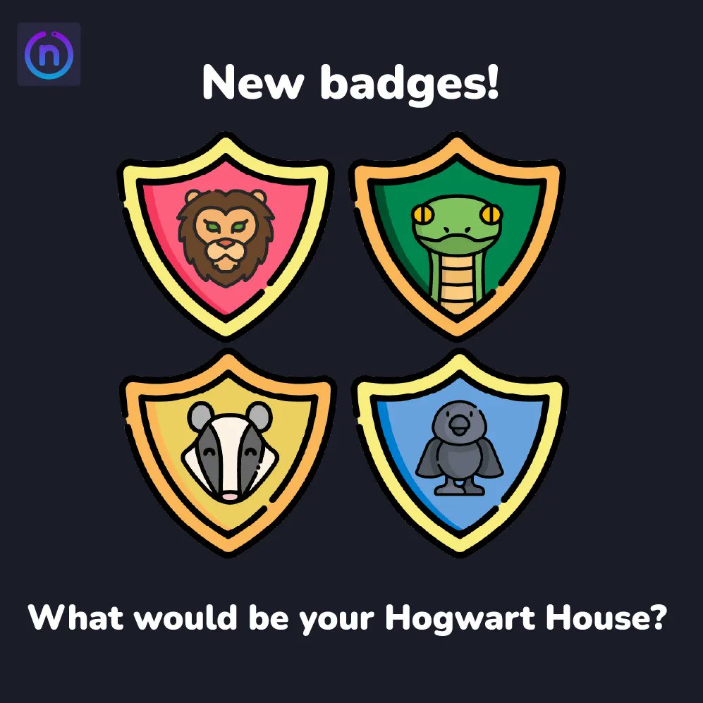 noobly_app's tweet photo. 🔮🧙🦹‍♀️ New badges! What would be your Hogwarts house? Meet gamer friends who thought that they would be similarly assigned and have some magic adventures together! 🔮🧙🦹‍♀️ https://t.co/e6YQJ6nTqT