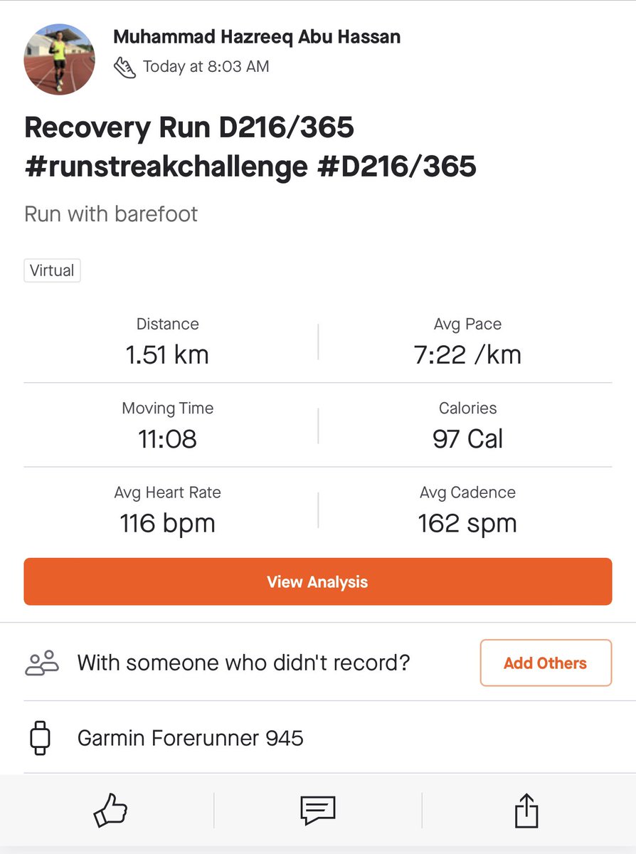 hazreeq88's tweet photo. Recovery Run D216/365 #runstreakchallenge #D216/365 https://t.co/HoVmG8FjJK