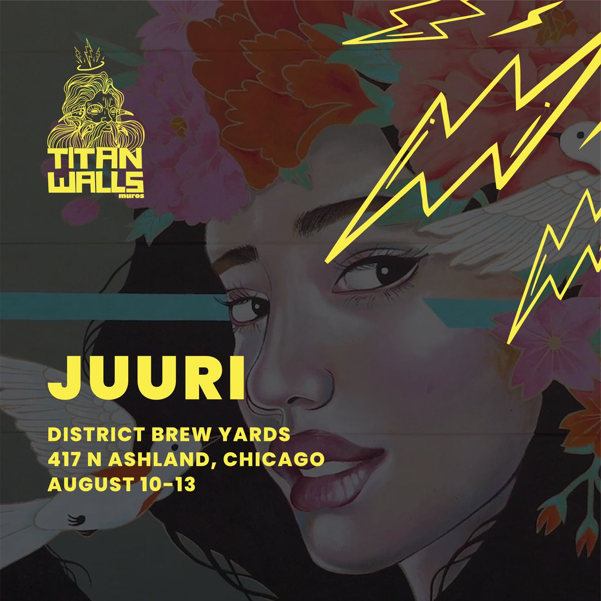 juuriart's tweet photo. ⚡️CHICAGOOOOO ⚡️ I’ll be painting next week in Chicago with @titanwallschicago 💥
.
来週はタイタンウォールズ壁画フェスです！シカゴは子供の頃以来なので楽しみ🎨
.
#titanwalls #chicagomurals #japaneseinchicago #japanesemural https://t.co/3robDWRibv