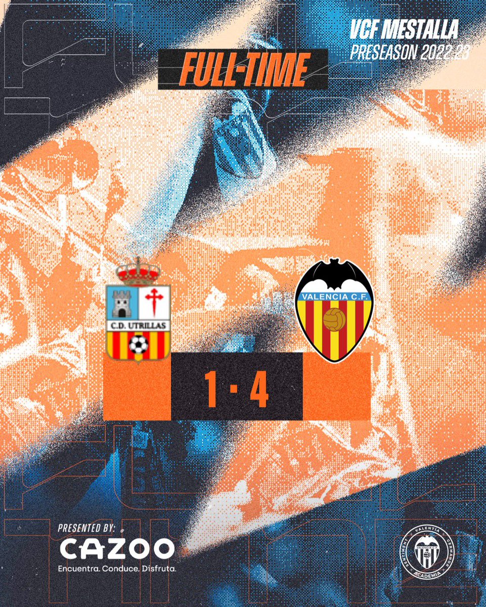 Academia_VCF's tweet photo. 💪 FINAL 👏

➡️ Victoria del #VCFMestalla en su visita a Utrillas. El filial valencianista remontó el partido con los tantos de @MarioMusy, @josedamenargues y un doblete de Hugo De Mateo

🔛 Seguimos 

#ADNVCF 🦇 https://t.co/Z5FzUJ16Zb