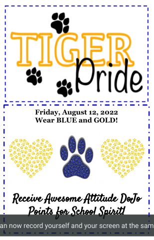 TIGER Spirit Day!

✨🔵Friday, 8/12: Blue &amp; Gold 🔵✨

TIGERS who participate in our School Spirit Days show that they have an AWESOME ATTITUDE &amp; will receive DoJo Points!

#ROARSPBIS
#HowMuchWeCanGrow
#TigerPride
#WatchSunmanDearborn