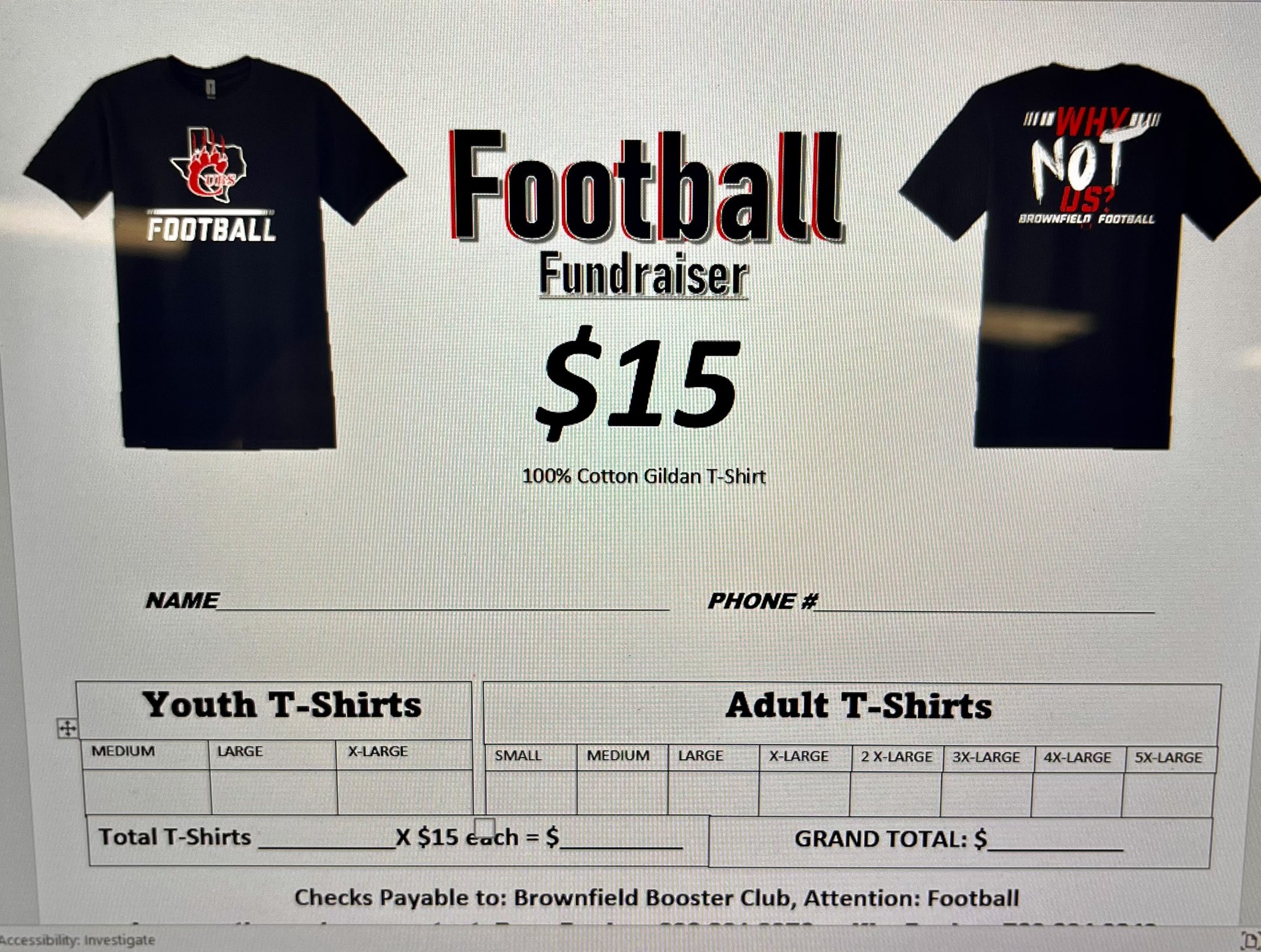 Brownfield Cubs Football on X: The booster club will have these shirts for  sale at our inner squad scrimmage tomorrow! Support Cub Football and buy  one!  / X
