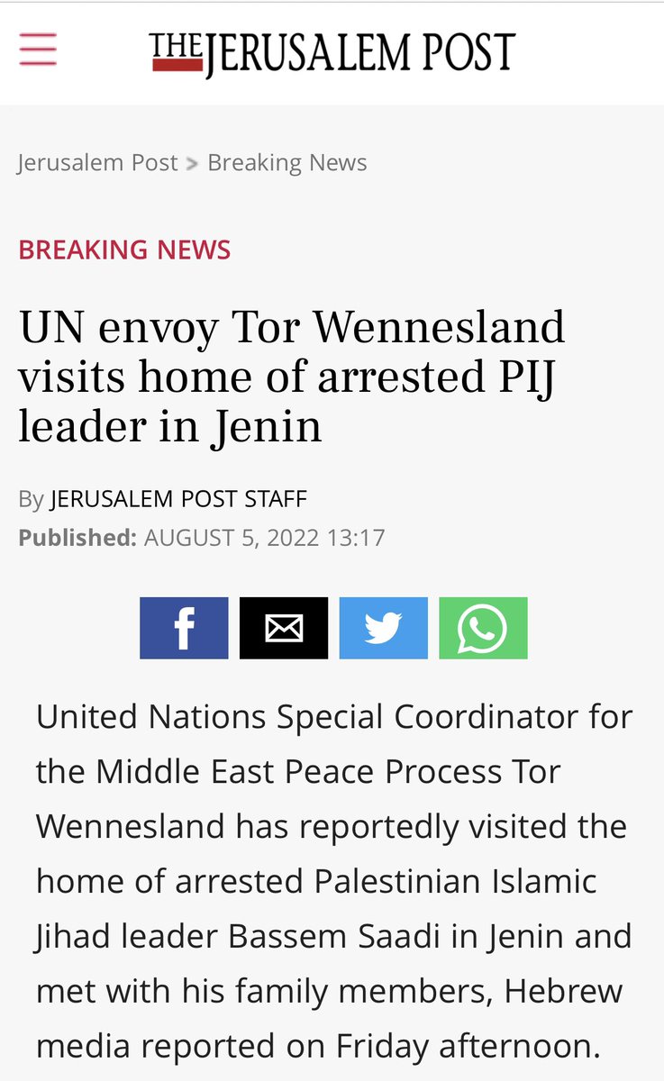<a href="/ShaharAzani/">Shahar Azani</a> <a href="/UN/">United Nations</a> <a href="/giladerdan1/">Ambassador Gilad Erdan גלעד ארדן</a> <a href="/benshapiro/">Ben Shapiro</a> Would that be the same <a href="/TWennesland/">Tor Wennesland</a> that just TODAY visited a PIJ terrorist?