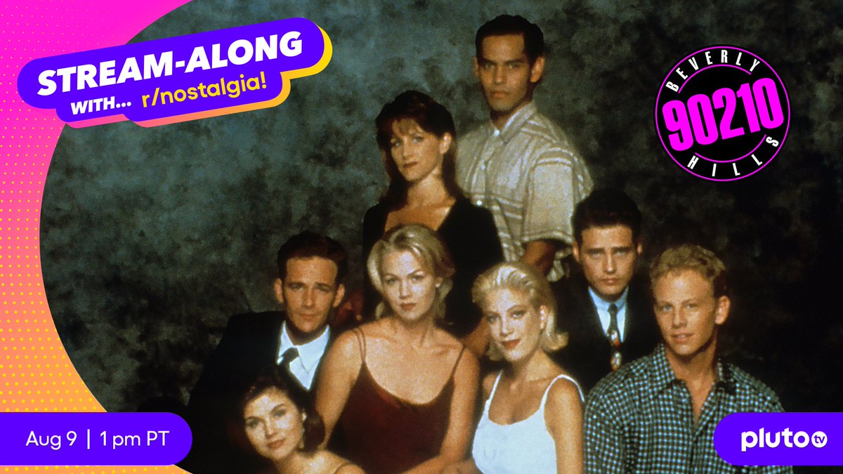 PlutoTV's tweet photo. 💓 ATTN BEVERLY HILLS 90210 FANS! 💓 THIS TUESDAY on r/nostalgia, Executive Producers @PeteFerriero @mambochicken &amp; @90210CR will be hosting a Reddit Talk! 

Stream-Along LIVE as they watch their fave episodes on Pluto TV starting at 4pm EST! https://t.co/e7m3V30x2X @90210show https://t.co/HoQy4zanLr