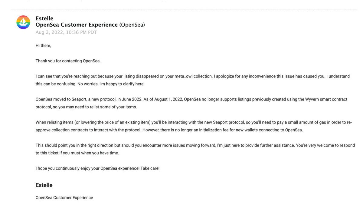 Hey everyone 👋 We had an issue a few days ago; all our NFTs were delisted by <a href="/opensea/">OpenSea</a>  according to a new smart contract protocol change (<a href="/opensea/">OpenSea</a>  moved from Wyvern to Seaport). We've already started our relisting process. So, very soon, everything will be listed again 🙂