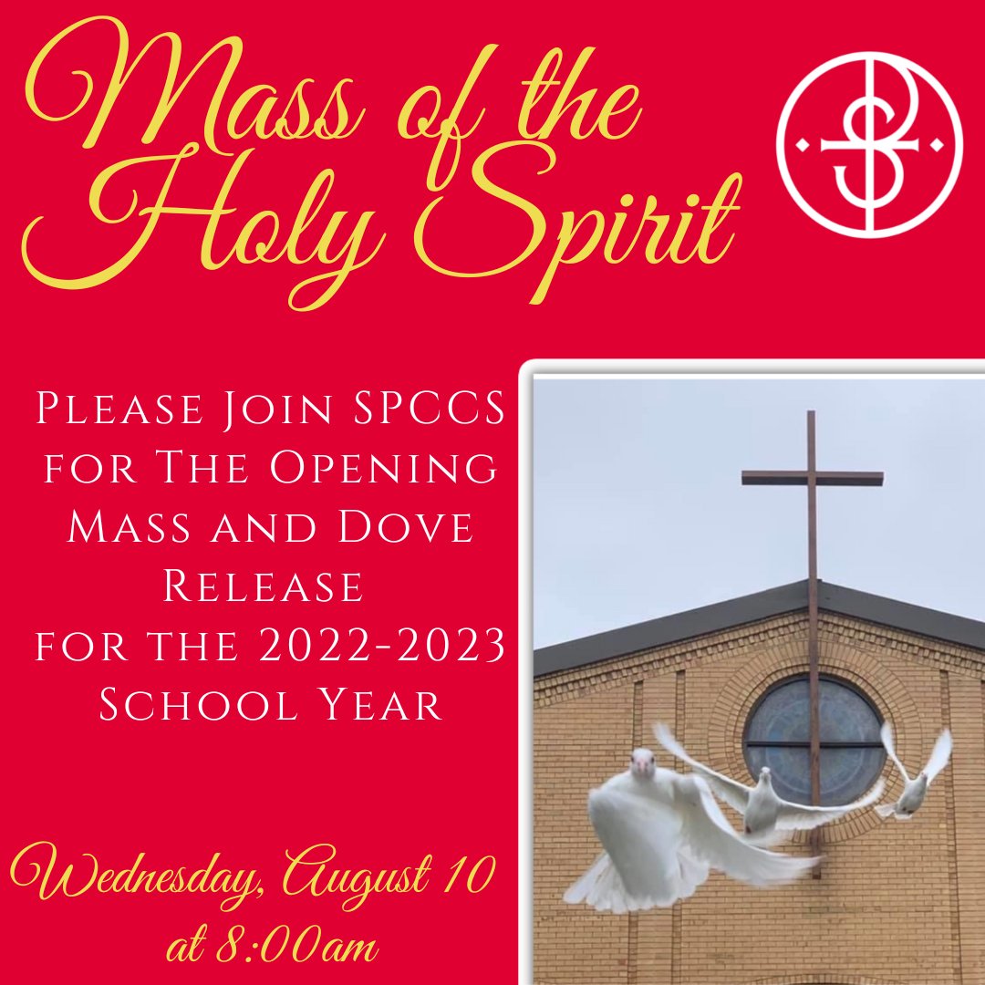 spsdfw's tweet photo. Be sure to  join us SPCCS as we open the school year with our annual Mass of the Holy Spirit and Dove Release. See you on the first day, August 10!
#spccs #faithwisdomvirtue #holyspirit #doverelease #enrollnow #newyear #family https://t.co/tvCahZhAla