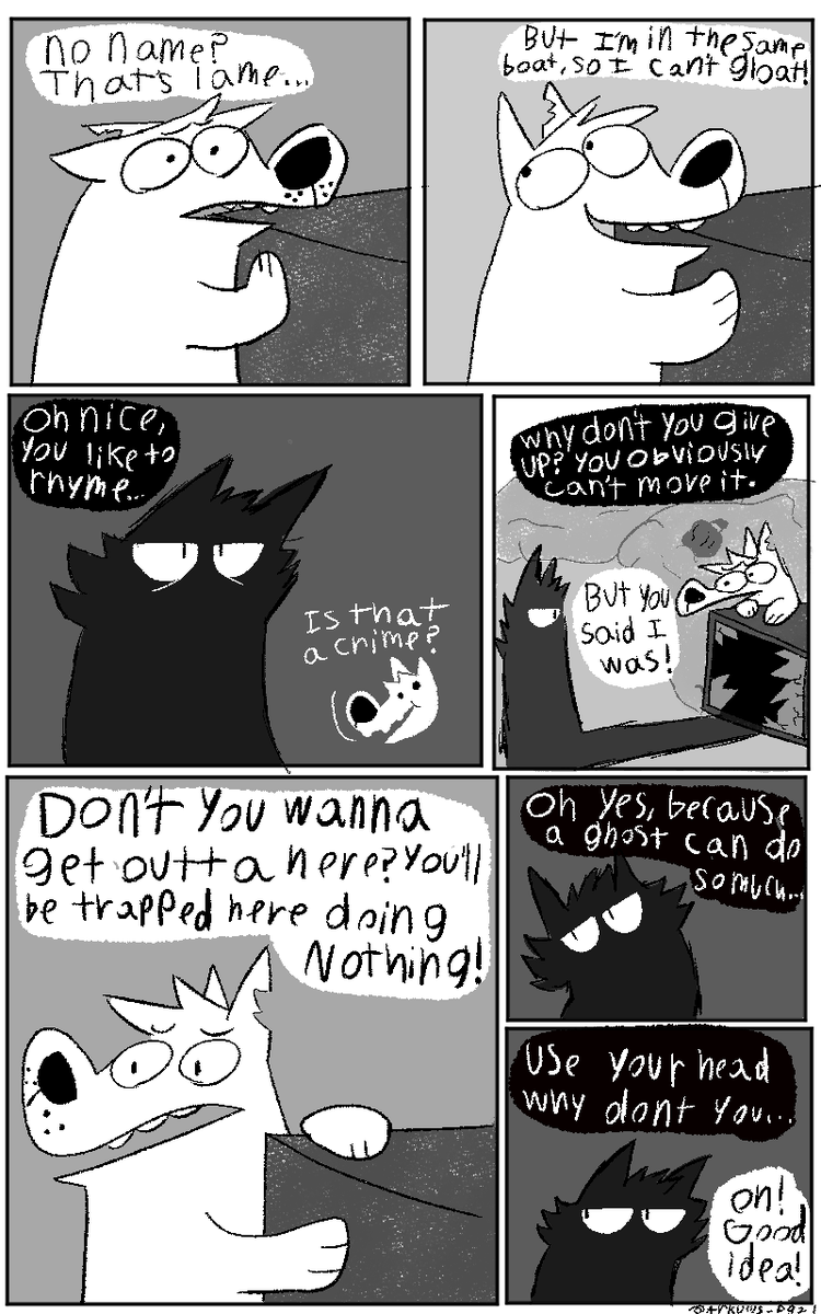 Bonehead_comic's tweet photo. Bonehead page 21!

Cat showing abit more of his rude side, but Bones still got the positive attitude~ https://t.co/mMt9u6HtoD