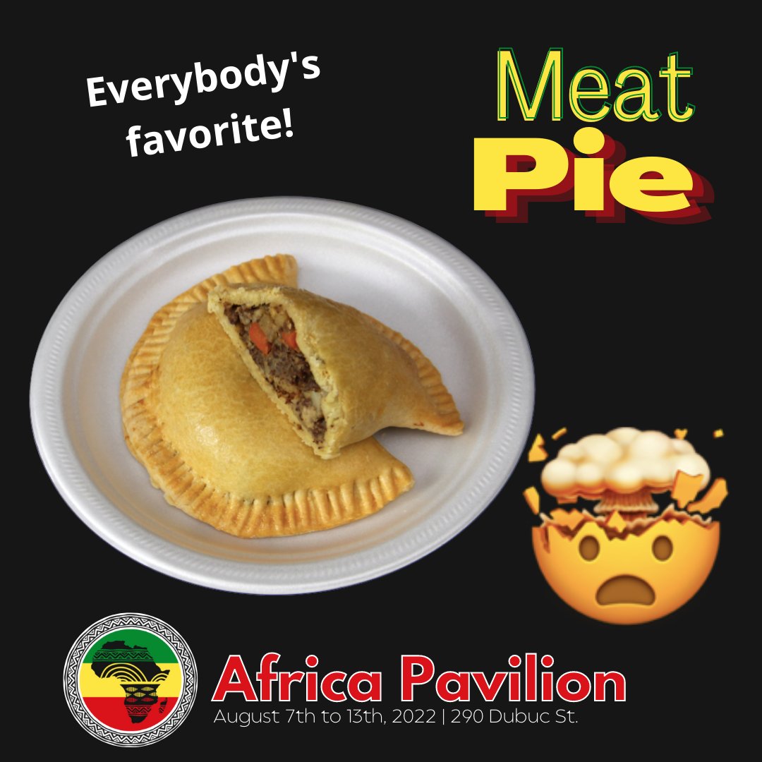 HashHearthji7c's tweet photo. Are you hungry yet? Grab yourself a meat pie or two at the @AfricaPavilion starting this Sunday at 6:45 PM!

#Folklorama2022 #Winnipeg #thingstodoinwinnipeg #winnipegevents https://t.co/diBL2X0uW3