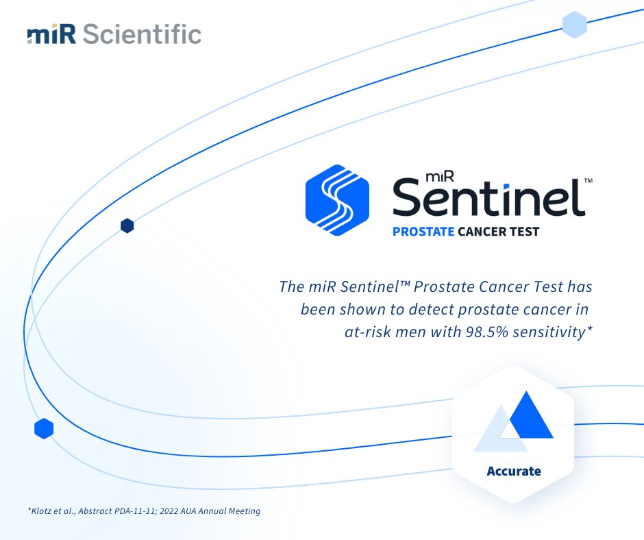 miRScientific's tweet photo. The miR Sentinel™ Prostate Cancer Test can accurately detect and risk-classify Prostate Cancer, giving patients and providers confidence in the information used to plan management or treatment.  Visit https://t.co/Q6zZrc7R7r to learn more!
#prostatecancer #menshealth #urology https://t.co/dJ2TPU4SPz