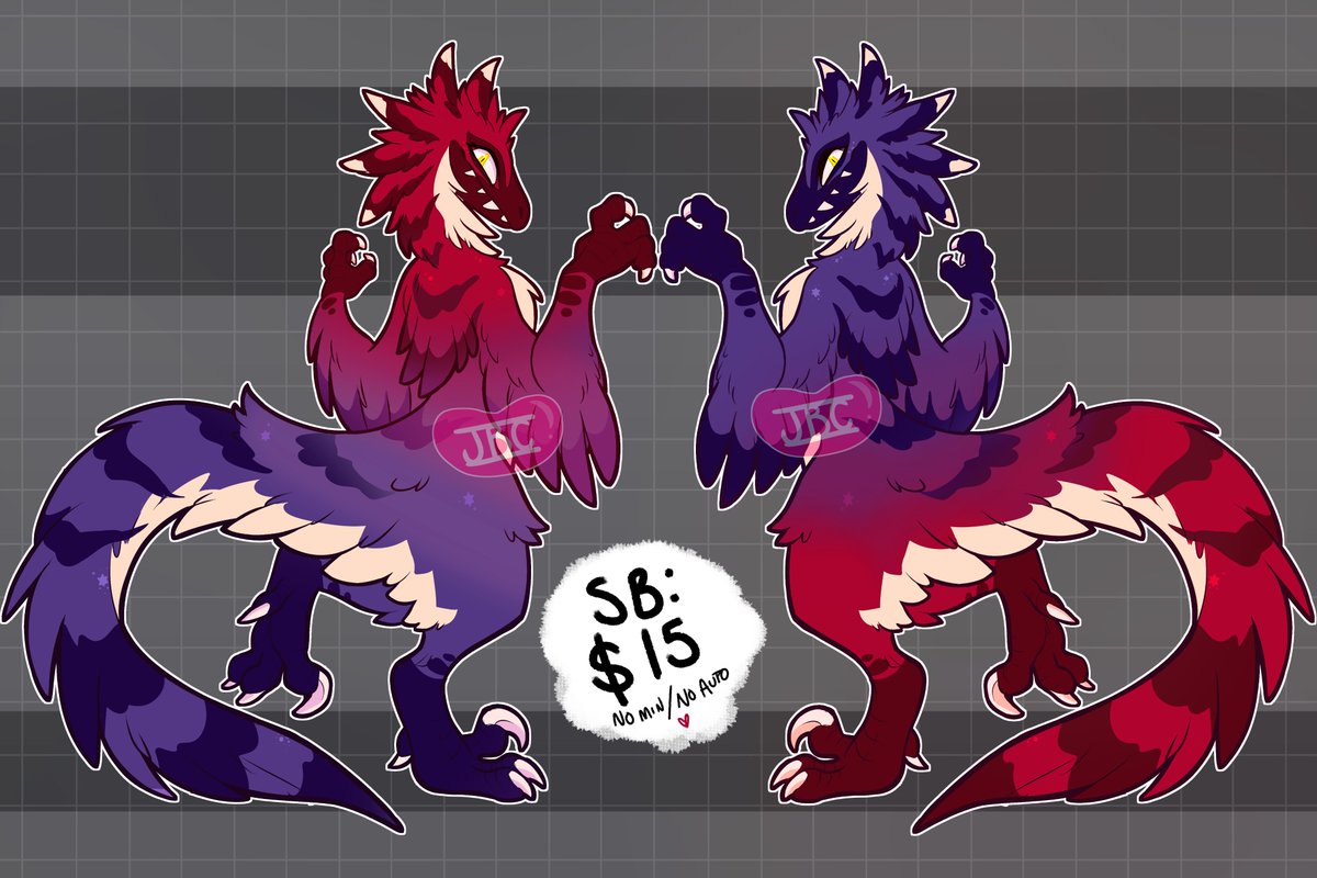 JellybeanCarno's tweet photo. Double Menace | Sold together
SB: $1⃣5⃣USD
No Min / No Auto
Base by Squeedgemonster
#raptor #designforsale #adoptabledesign #dinosaurartist #furry #anthro #designauction
https://t.co/ZsjGxj5TRf https://t.co/0i4KX7p2B2