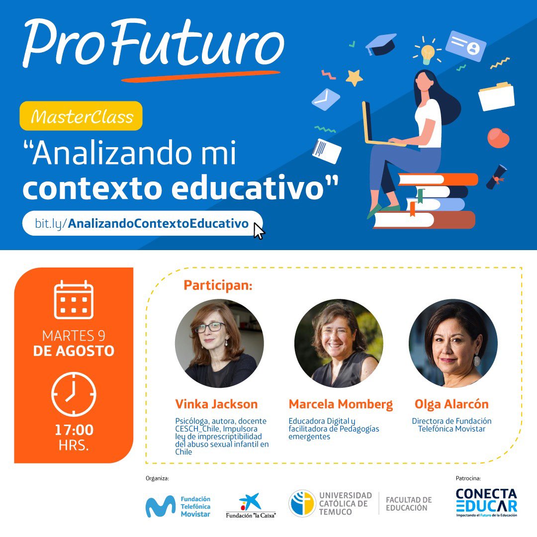 Queridos amigos, invitados con gran cariño este 9 de Agosto a las 17:00 hrs, a un conversatorio que da inicio al Diplomado “Creando Comunidad desde el ABP” donde a reflexionaremos sobre el contexto educativo post años de pandemia <a href="/VinkaJackson/">VinkaJackson</a> #OlgaAlarcon <a href="/FTMovistarCL/">Fundación Telefónica Movistar Chile</a>