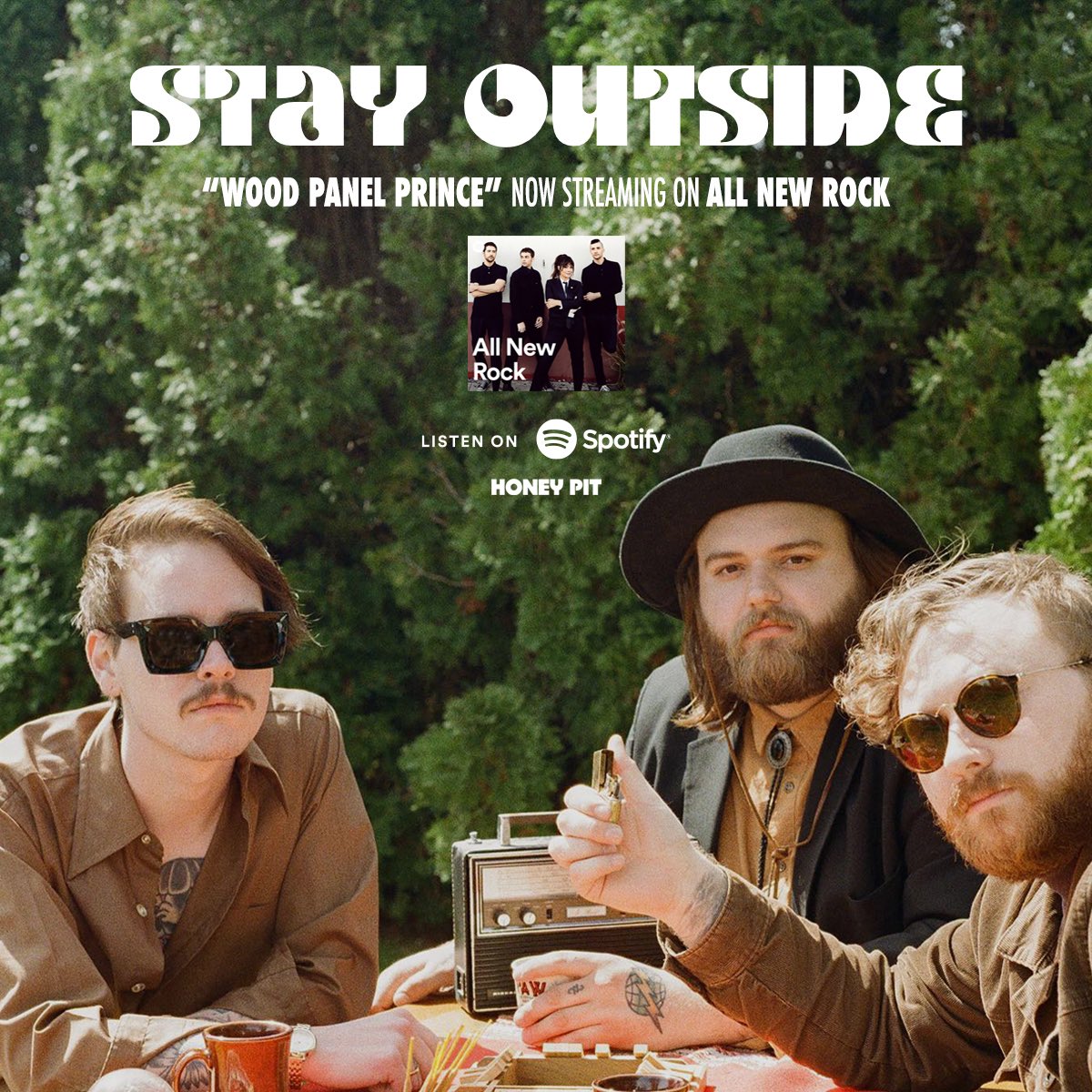 honeypit's tweet photo. Head over to @spotify and stream @stayoutsideband ‘s“Wood Panel Prince” now on the “All New Rock” playlist! https://t.co/ZeWcrQjFRx