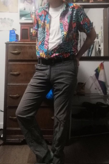 I love these pants sm. This is what I call my dreamy 80s queer boy outfit haha #trans #queer #queermen<a href="/tag/80s"class="tags"><span>#80s</span></a><a href="/tag/queer"class="tags"><span>#queer</span></a><a href="/tag/trans"class="tags"><span>#trans</span></a><a href="/tag/queermen"class="tags"><span>#queermen</span></a>