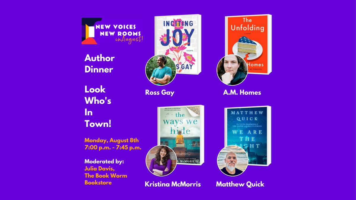 NAIBAbook's tweet photo. Monday ends with an author dinner featuring:
@RossGay18,
@nycnovel,
@KrisMcmorris,
and #MatthewQuick,
moderated by Julia Davis from
The Book Worm Bookstore.
Books published by @AlgonquinBooks, @VikingBooks, @Sourcebooks, and @AvidReaderPress https://t.co/xbYWQlEUFO