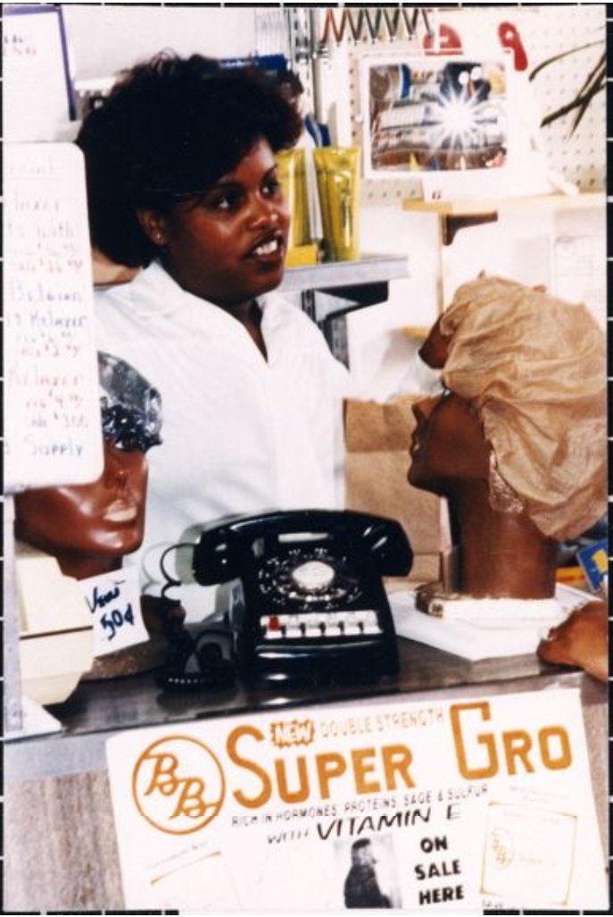 BayAreaArchives's tweet photo. Denetris at Rollins Beauty Supply, 101 Lakeview Avenue. Circa early 1980's. Rollins Beauty was on of the few Black owned businesses in the neighborhood. #sanfranciscoarchives #sfpubliclibrary https://t.co/waQp2sat5j
