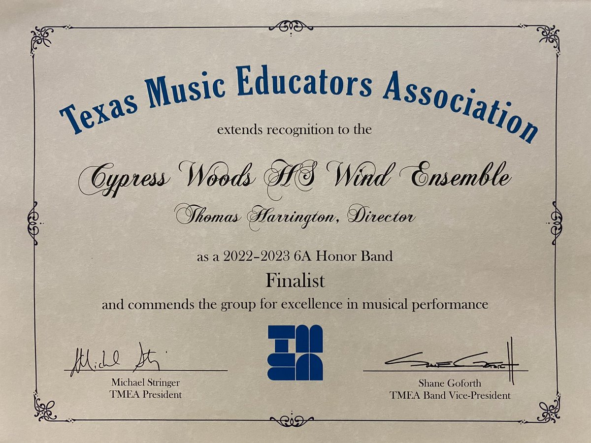 We are so proud of our Wind Ensemble students for their 7th place finish in the state for TMEA Honor Band. Here is a little something to make it official!