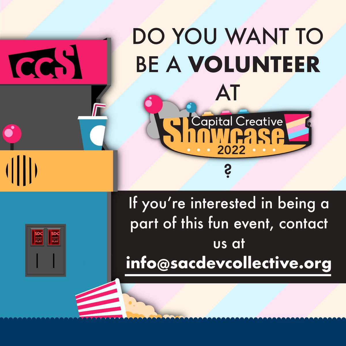 CCS_Sacramento's tweet photo. We are looking for volunteers! If you are in the Greater Sacramento region and interested in helping us at the Capital Creative Showcase in September, please contact us at:
info@sacdevcollective.org
You can also DM us here or DM @sacgamedevs https://t.co/tM32bJRltL