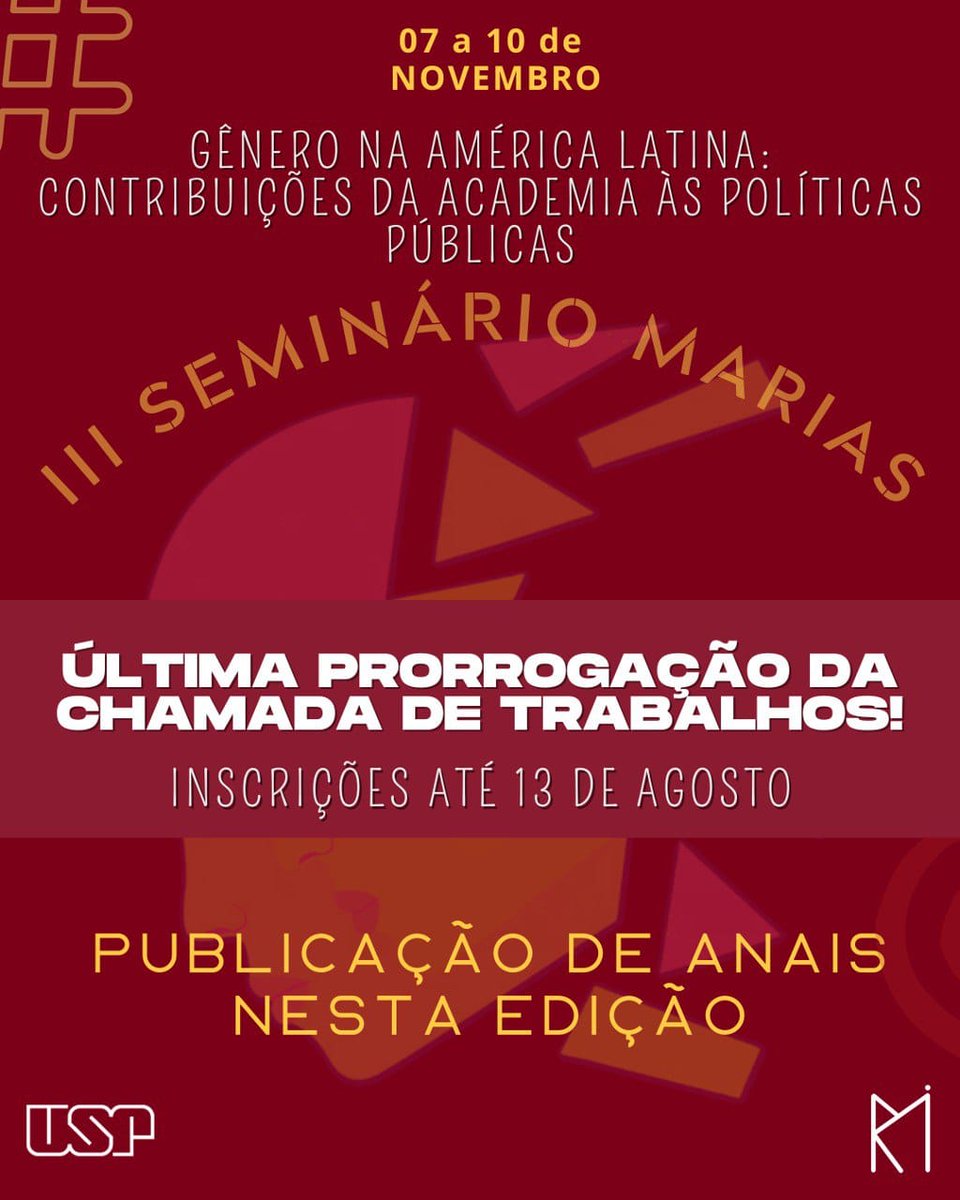 ÚLTIMA prorrogação do prazo para o nosso seminário! 🎉💜

O Edital do Seminário com mais informações está disponível no link na Bio e em nosso site. E esse ano teremos uma super novidade: haverá ANAIS com os trabalhos apresentados! Não deixe de mandar o seu!