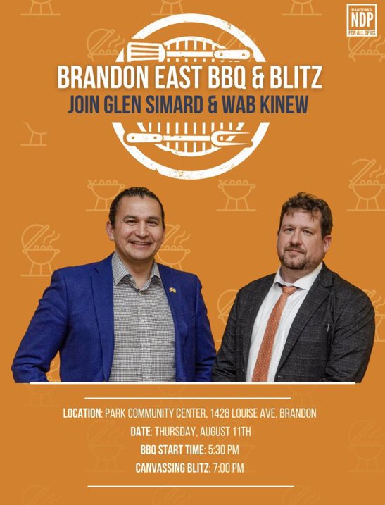 You’re invited! Summer BBQ at #ParkCommunityCentre #BdnMb Weds August 10th. mbndp.ca/brandon_east_n…