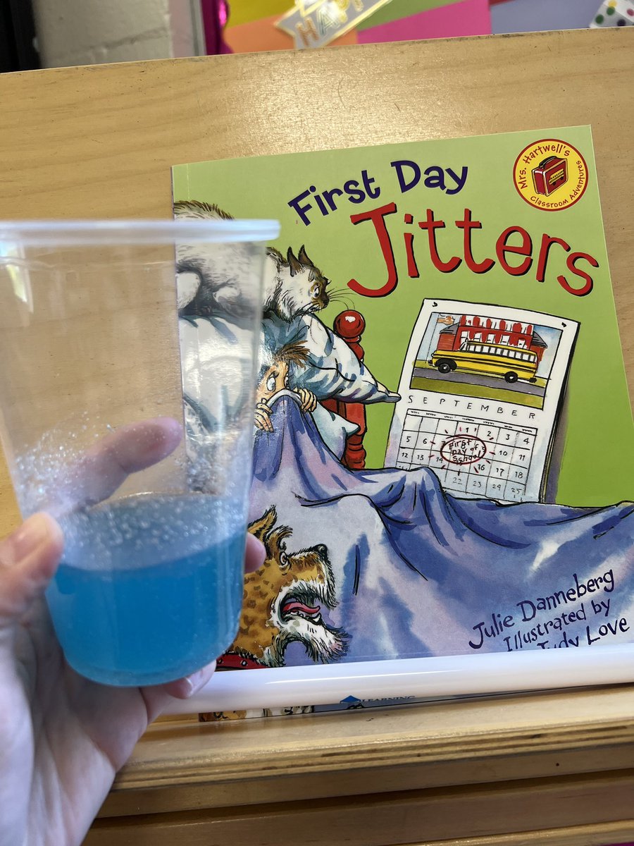 HighlandGville's tweet photo. First grade reading “First Day Jitters” and drinking jitter juice to help us get all the jitters out! @HighlandGville https://t.co/gaGP5Dn4o1