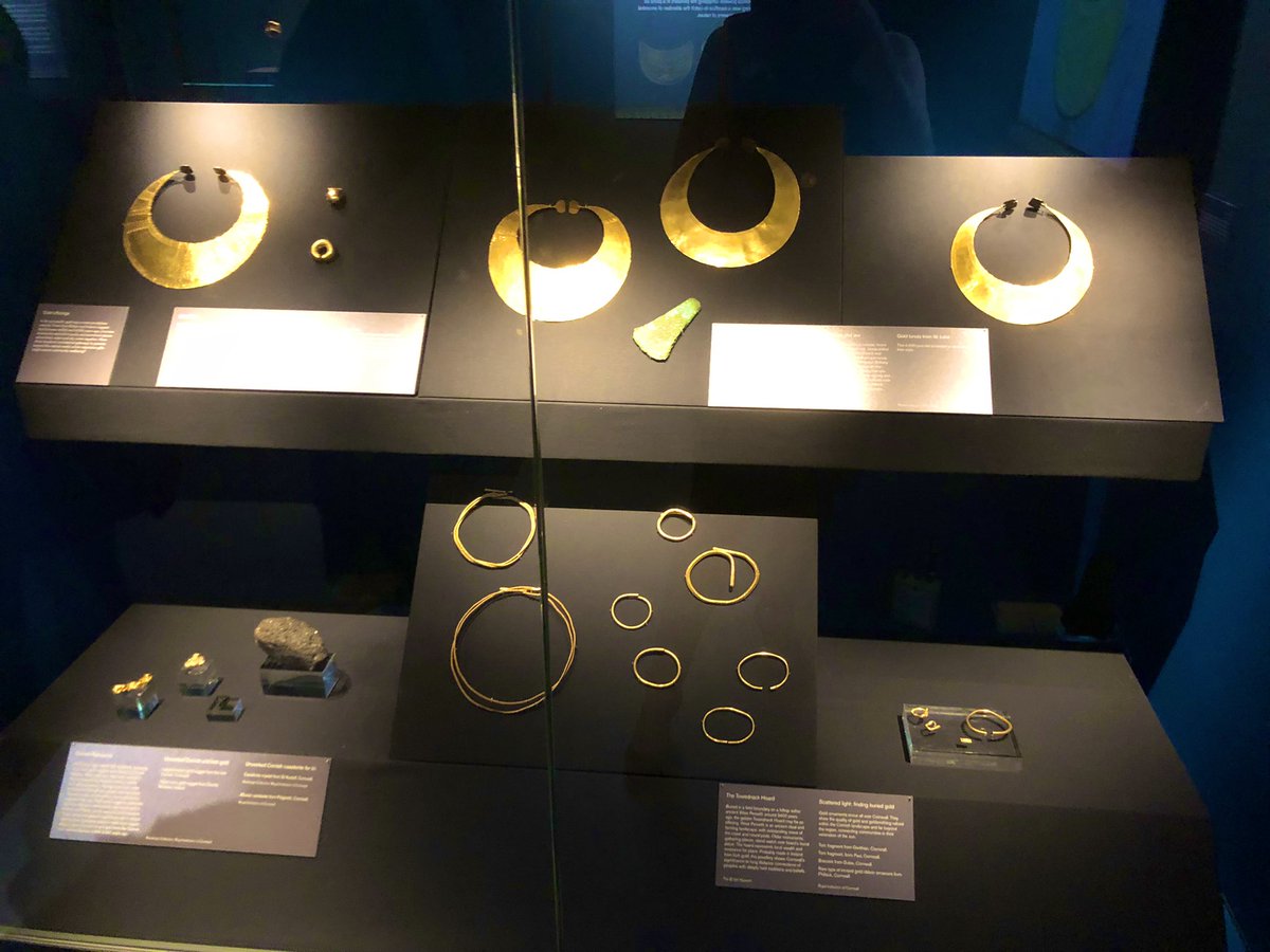 MissNestor's tweet photo. Don’t miss Gathering Light @Cornwall_Museum in partnership with @britishmuseum - opens tomorrow! The most beautiful and precious Cornish Bronze Age gold lunulae are dazzling alongside the exquisite 3000 year old sun pendant ☀️🌙 https://t.co/sz3ONcqxMT