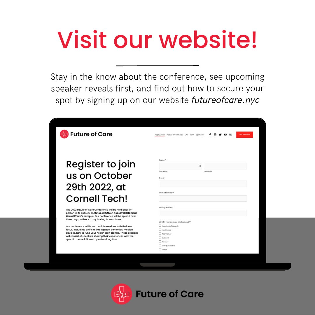 Check out our website for conference details!
#futureofcarenyc #FOC2022 #healthtech #medtech #innovation #medicine #entrepreneurship #healthcarenyc #cornelltech
