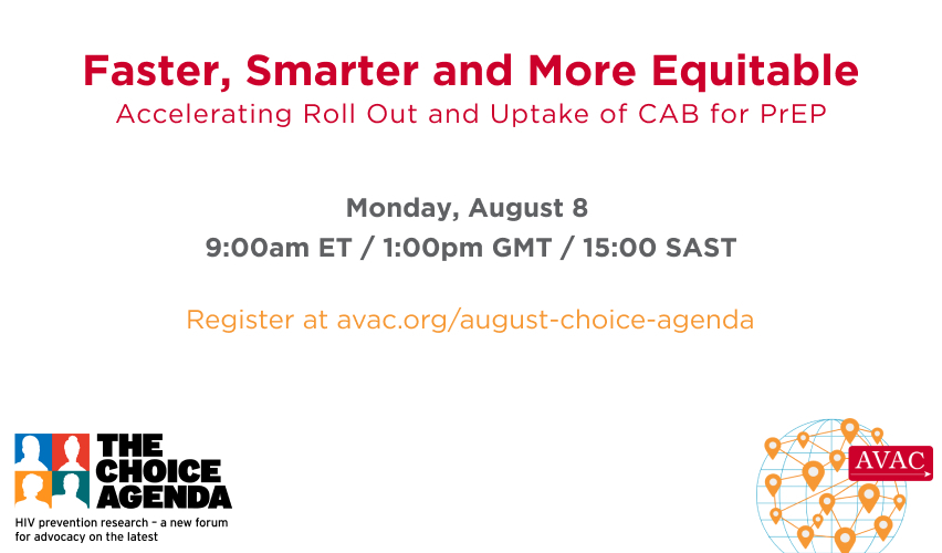 HIVpxresearch's tweet photo. Save the date! Mon, 8/8 at 9 AM ET #TheChoiceAgenda will host “Faster, Smarter and More Equitable” w/ @rbaggaley and other experts to talk about lessons learned of 10 years of oral PrEP and what’s next in the implementation of CAB for PrEP. Register here: https://t.co/lUKWGAZyyH https://t.co/C8uWE22tuL