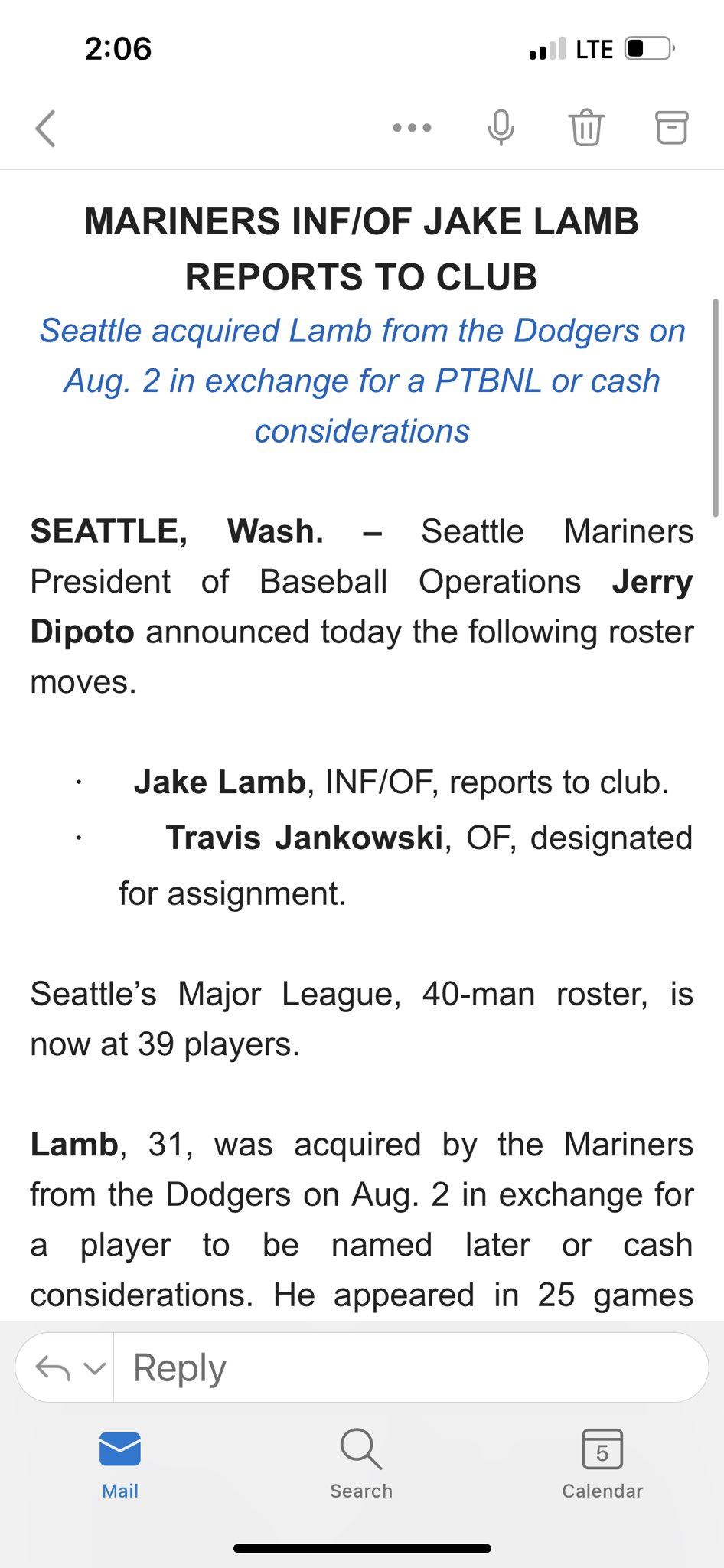 Ryan Divish on X: Jake Lamb reports to Mariners. Travis Jankowski