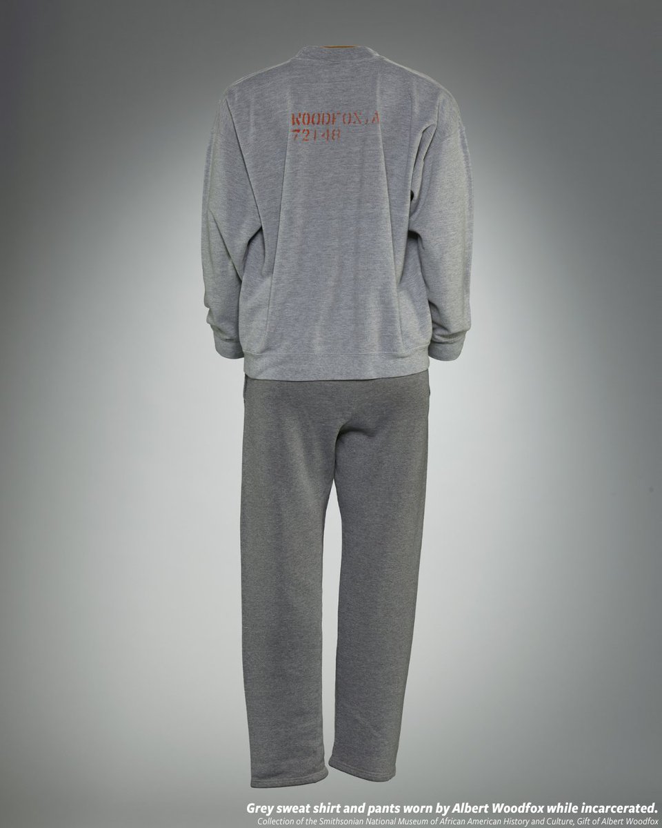 NMAAHC's tweet photo. Our museum mourns the loss of author and activist Albert Woodfox, who spent more than 43 years in solitary confinement after being unjustly convicted of murder in 1972. His last prison-issued sweatshirt is on display in our exhibition #MakeGoodThePromises, which closes on 8/21. https://t.co/iXdRPd1BHt