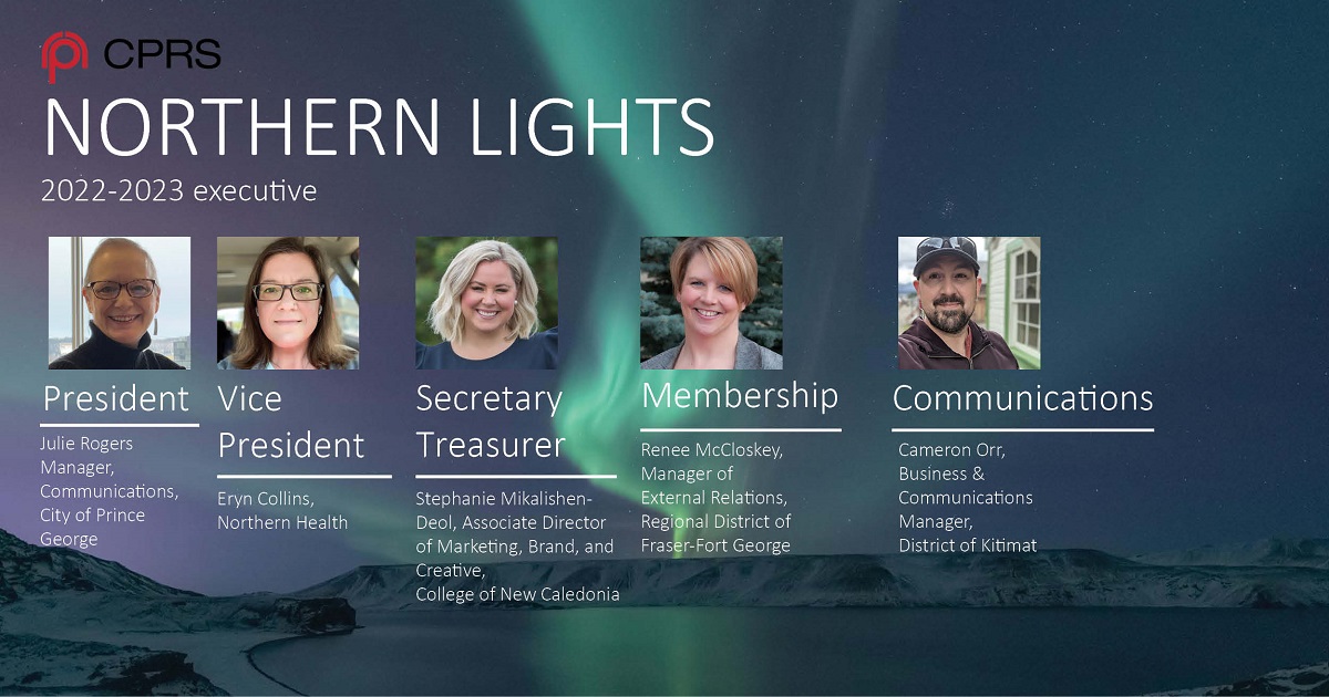 In June we held our Northern Lights chapter's AGM and we are happy to introduce you to the new board! As we often chant, North-Ern-Lights! North-Ern-Lights! #CPRSProud