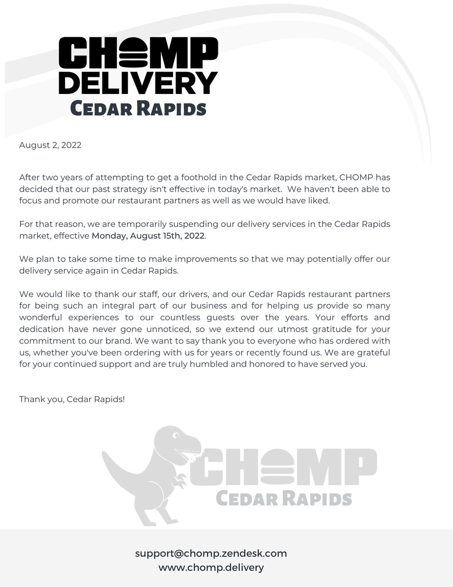 Important Update - Cedar Rapids Service