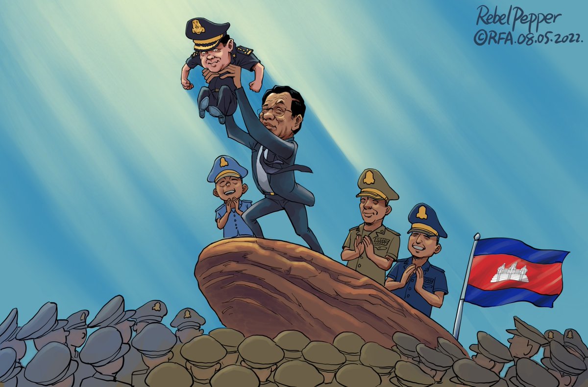 RadioFreeAsia's tweet photo. A son rises in the East

Cambodian Prime Minister Hun Sen has removed legal hurdles to elevating his son as his successor with constitutional amendments that circumvent parliamentary powers over high-level appointments.

Credit: Rebel Pepper https://t.co/JCfYKyYAhQ