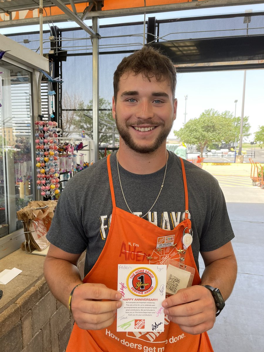 Alden getting his one year badge!  Congratulations!  Here is to many more!