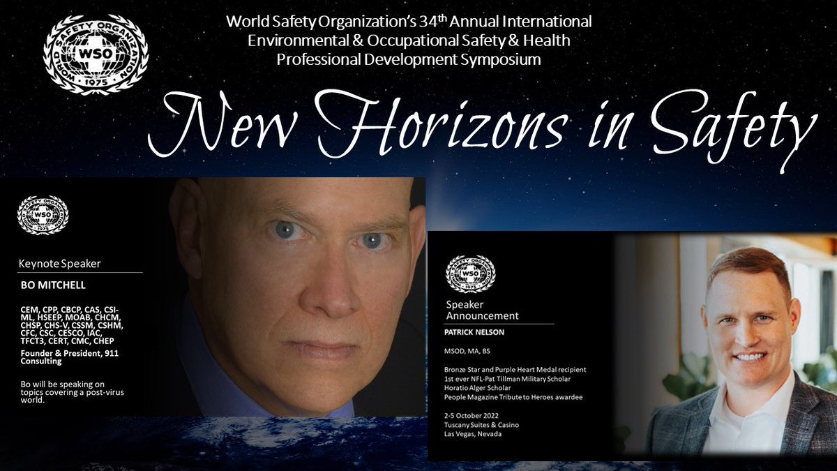 WorldSafetyOrg's tweet image. Speaker highlights for our annual symposium. 
Please visit our website for more information or to register for the symposium. 
worldsafety.org
We look forward to seeing you in Las Vegas! 
#safety #wso #worldsafetyorganization #safetysymposium #lasvegas #registernow