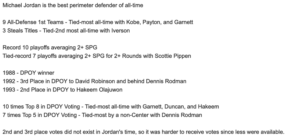 MJWinMoLBJShoes's tweet photo. @tomhaberstroh Jordan is 9 times All-D 1st Team (coaches) 
T-most ever (Kobe, Garnett, Payton)

and 10 times Top 8 in DPOY (media) 
T-most ever (Hakeem, Garnett, Duncan)

MJ played the fewest games/seasons of all those players. and there were no 2nd or 3rd place DPOY votes until 2002/03. https://t.co/mTQH2BIqsi