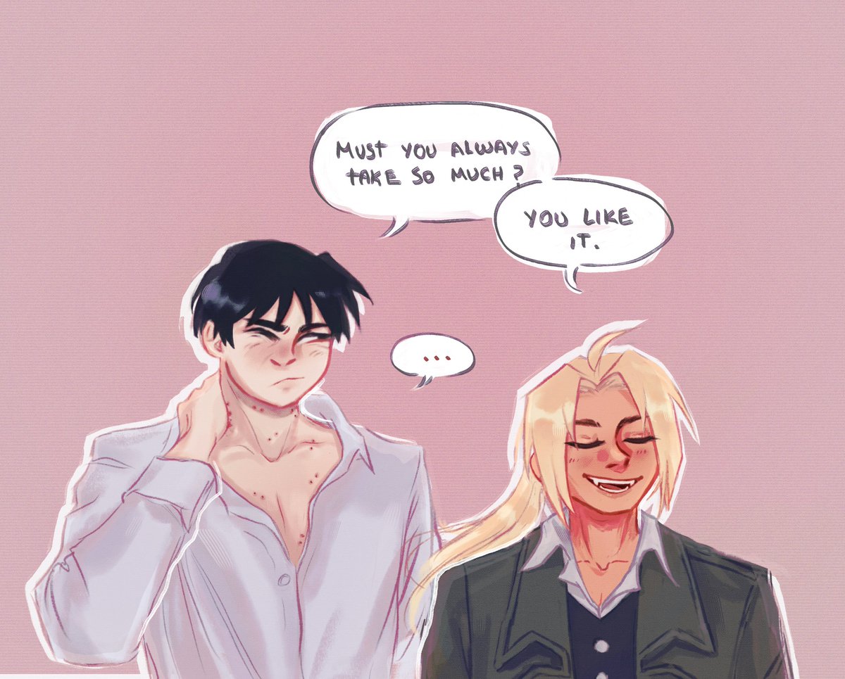 rizasgun's tweet photo. Late as HELL but this was for @royedpalooza 520 Bingo prompt "everything's the same except" 
.... except instead of losing their bodies Ed got turned into a vampire and Al into a bat. #royed https://t.co/nNbwNB6Fdz