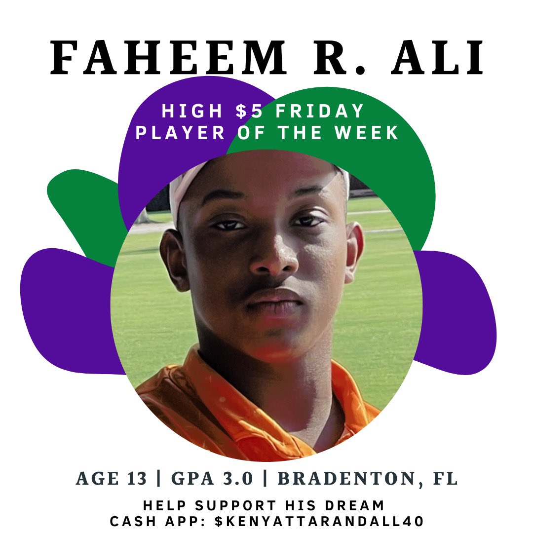 Today's High $5 Friday goes to Faheem Ali! To support Faheem send $5 or more to Cash App: $kenyattarandall40 (parent). To learn more about Faheem, view his profile,  blackgolfdirectory.com/high-5-friday-…  learn about High $5 Friday buff.ly/3Goc6wE 
.
.
*no refunds will be issued