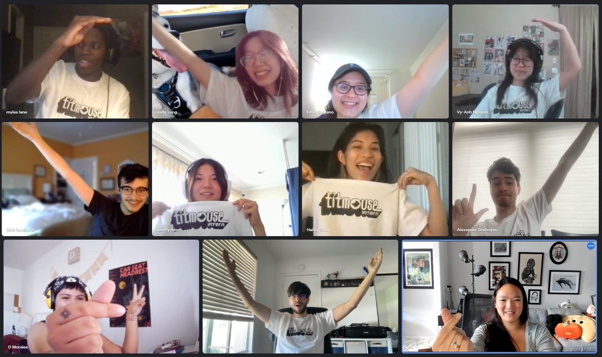 Can't believe the <a href="/TitmouseInc/">Titmouse Animation</a> Summer Internship is almost over! Obligatory intern group photo and continuing the tradition of trying to make a heart shape collage with our screens. #internship #interns #animation