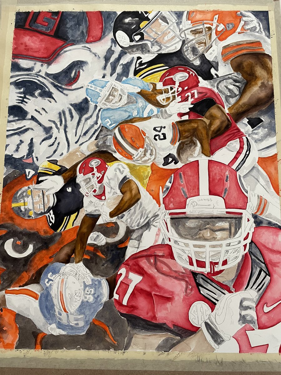 “Chubb SLAM” in progress. Been seeing a lot about our guys in the NFL. Chubb is one of those who reps the G well at the next level. There will be more like this one I’m sure. Taking commissions for Christmas now. #GoDawgs #NFLDawgs #HBTD #DawgNation