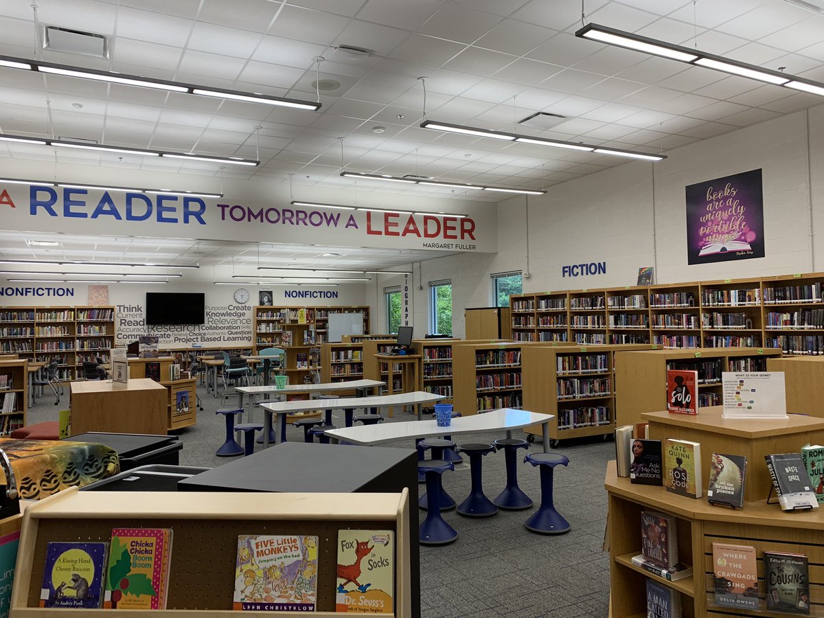 AGGuilin's tweet photo. Shout out to my wonderful colleague-husband @Wakefield_media @WakefieldHS for helping set up the @NorthWakeCCA media center. 📚 Ready to greet students and faculty on Monday! #soarstrong https://t.co/SFUyeNmcjG