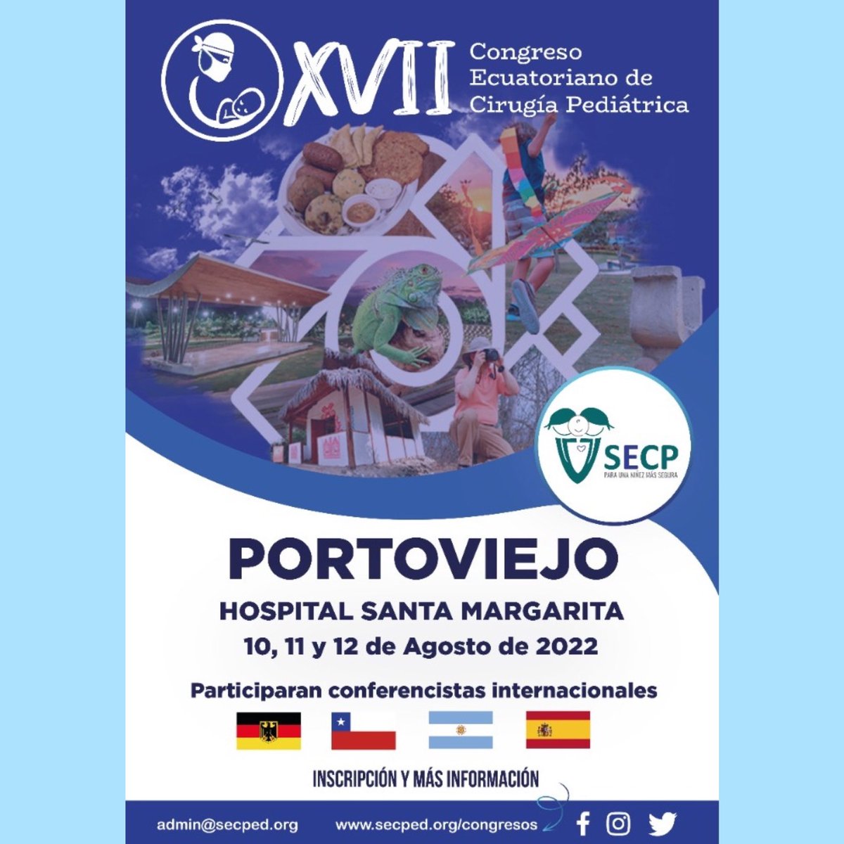 secirped's tweet photo. La Sociedad Ecuatoriana de Cirugía Pediátrica los invita a participar del XVII Congreso Ecuatoriano de Cirugía Pediátrica que se desarrollará en la Ciudad de Portoviejo los días 10, 11 y 12 de agosto de 2022.
.
.
#cirugiapediatrica
#pediatria https://t.co/tZY8AvgaNB