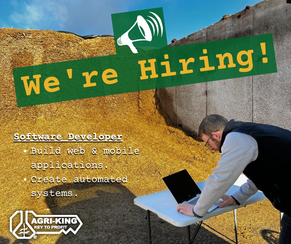 AgriKingInc's tweet image. We're looking for a motivated, creative individual to become a Software Developer. This full-time position at our Fulton, IL location comes with competitive pay plus benefits like health insurance, 401(k), profit sharing &amp;amp; 2 weeks vacation.

Apply today at indeedhi.re/3zYHhNI