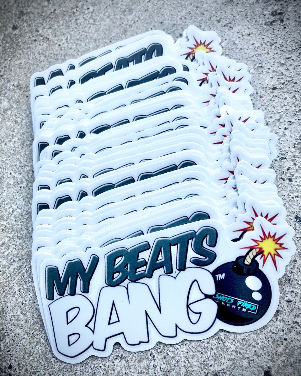 shotsfiredbeats's tweet photo. They finally here…the official My Beats Bang 💣💥stickers…selling them 10 for $6 (price includes shipping) I’m also gonna be sending free stickers to anyone who buys a beat from me 🤯 hit the link in my profile @shotsfiredbeats and let’s work 💯

#mybeatsbang #shotsfiredbeats https://t.co/a4nvGngqOj