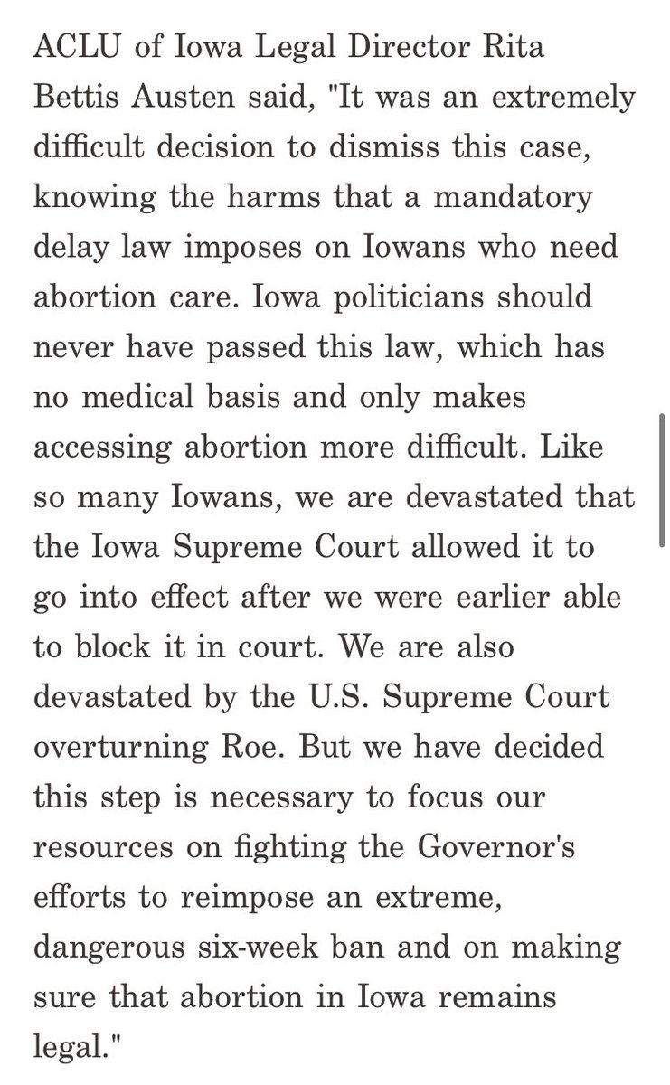 natalie_krebs's tweet photo. Inbox: @ACLUiowa and @ppnorthcentral say they will no longer pursue litigation against Iowa’s law requiring a 24-hour waiting period for an abortion - saying they will instead focus on fighting other abortion restrictions. @IowaPublicRadio https://t.co/XggJwaCXLQ