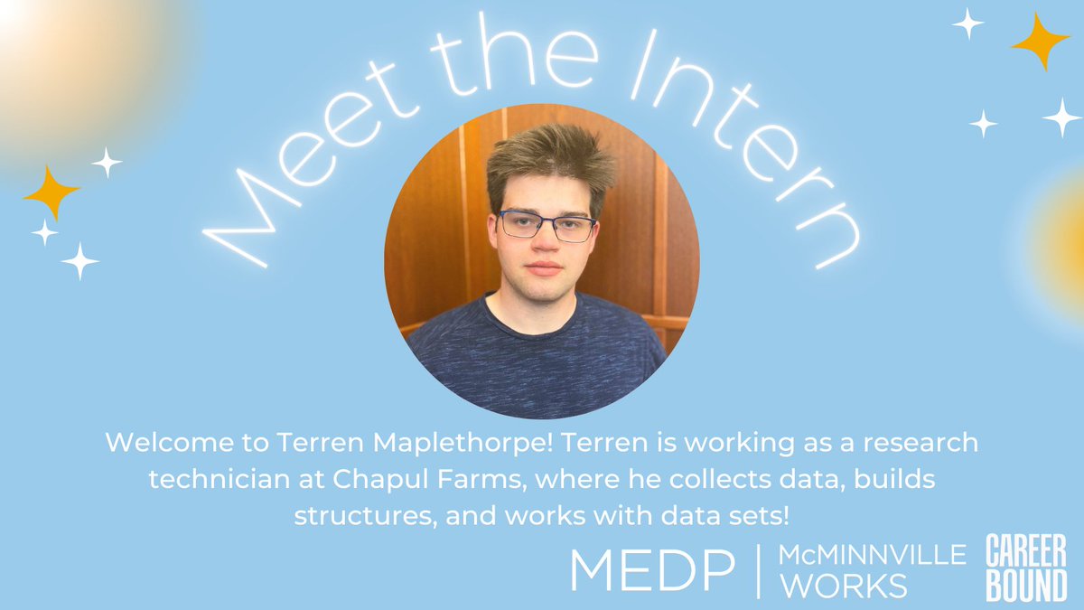McMinnvilleWORK's tweet photo. Terren Maplethorpe is a research assistant for @ChapulFarms, and he helps collect, operate machinery, and build structures. Terren studies at @OregonTech, and dreams of becoming a Lab Director at a pharmaceutical company! #McMinnvilleWORKS #interns2022 #research #data https://t.co/DjzCuL65ff