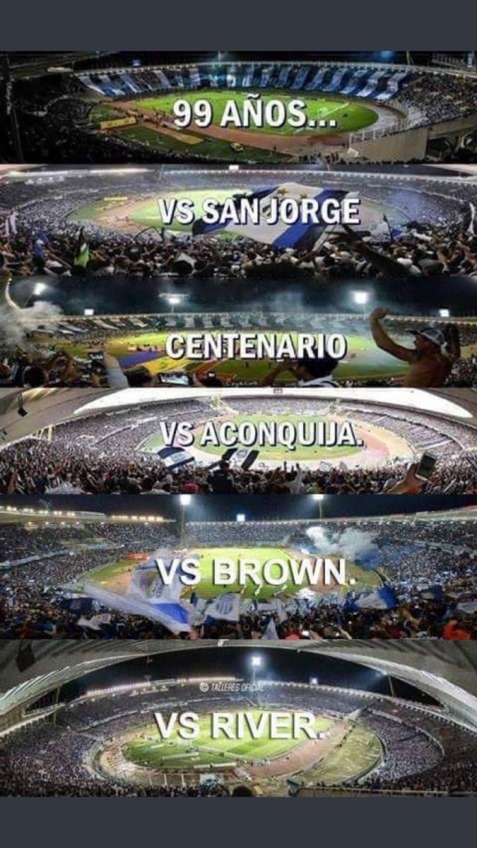Es entendible por que lloran tanto, nunca nos importo contra quien, la categoría, ni el día. Talleres va por la séptima vez en llenar el kempes solo, abz.