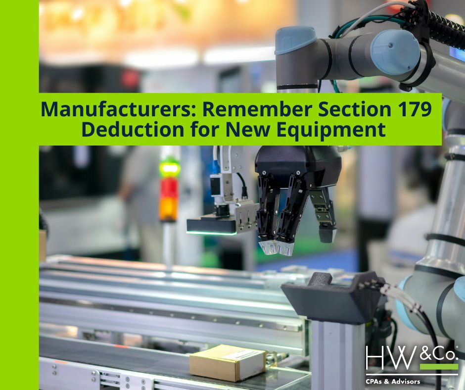 If you’re purchasing equipment for your #manufacturing company before year-end, determine if it qualifies for the Section 179 expensing deduction. Learn more: ow.ly/2YFC50KcZxU
#section179 #taxdeduction #equipmentdeduction